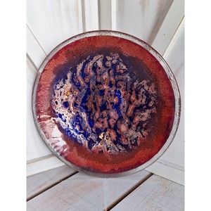 Jones Glassworks Fused Art Glass Swirled Bowl/Dish Copper/Blue Metallic 10.5"